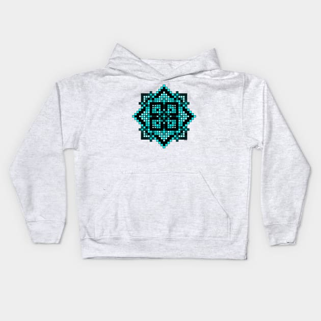 teal pixelated mandala Kids Hoodie by DARNA